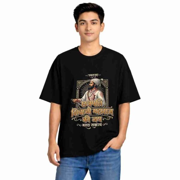 Unisex Oversized Swarajya Chhatrapati Shivaji Maharaj Ki Jay Maratha Empire Shivaji Maharaj Tshirt 