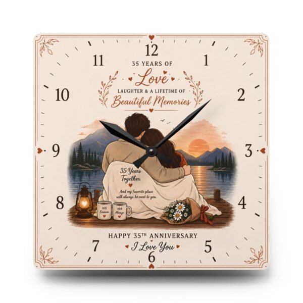 35th Anniversary Gift for Husband, 35 Year Wedding Anniversary Acrylic Wall Clock, Anniversary Gift for Him, Couple Home Decor